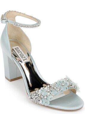 Badgley Mischka Finesse II Light Blue Crystal Floral Ankle-Strap Heel